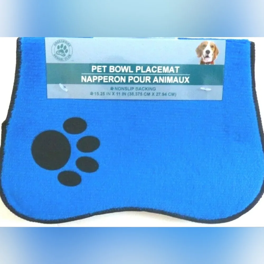 New Polyester Pet Bowl Dog Bone Shape Placemat Dog Feeding Food Water ~ Blue
